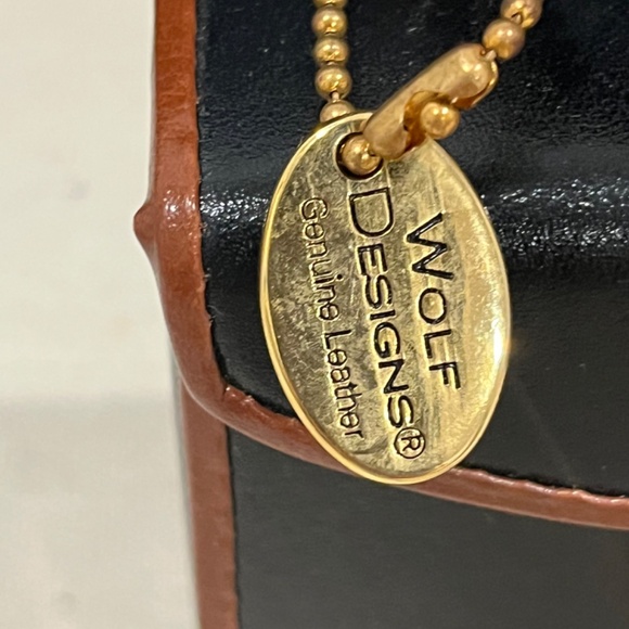 Wolf Designs BLACK Leather Travel Jewelry Organizer Box 4.25" High - Picture 4 of 7